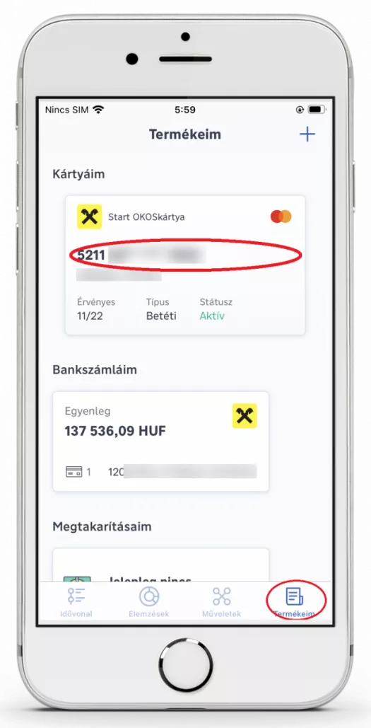 Bankkártya letiltási képernyő Raiffeisen Bank mobilbankban
