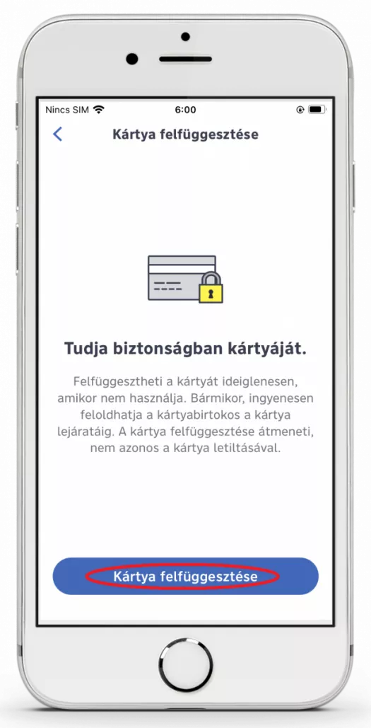 Bankkártya letiltási almenü Raiffeisen Bank mobilbankban