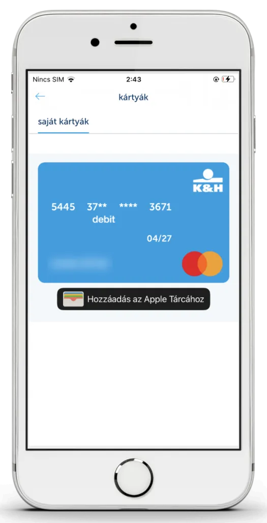 Bankkártya letiltási nézet K&H mobilbankban