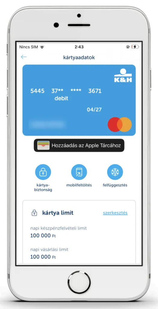 Bankkártya letiltási menüpont K&H mobilbankban
