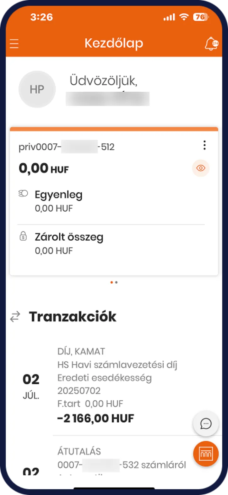 CIB mobilbank kezdőképernyő