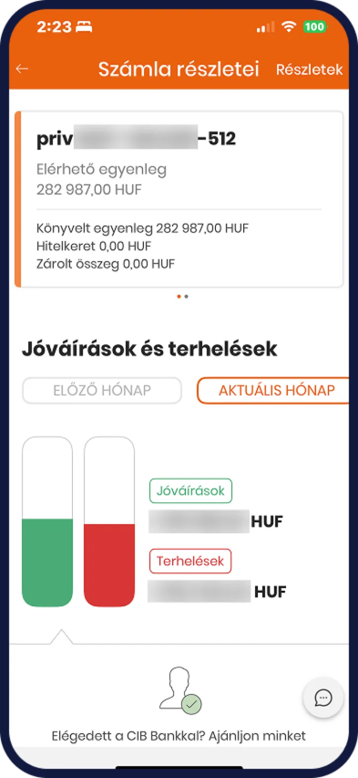 CIB mobilbank számlatörténet