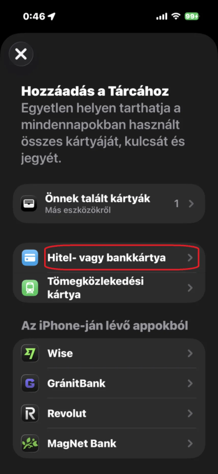 Apple Tárca képernyő