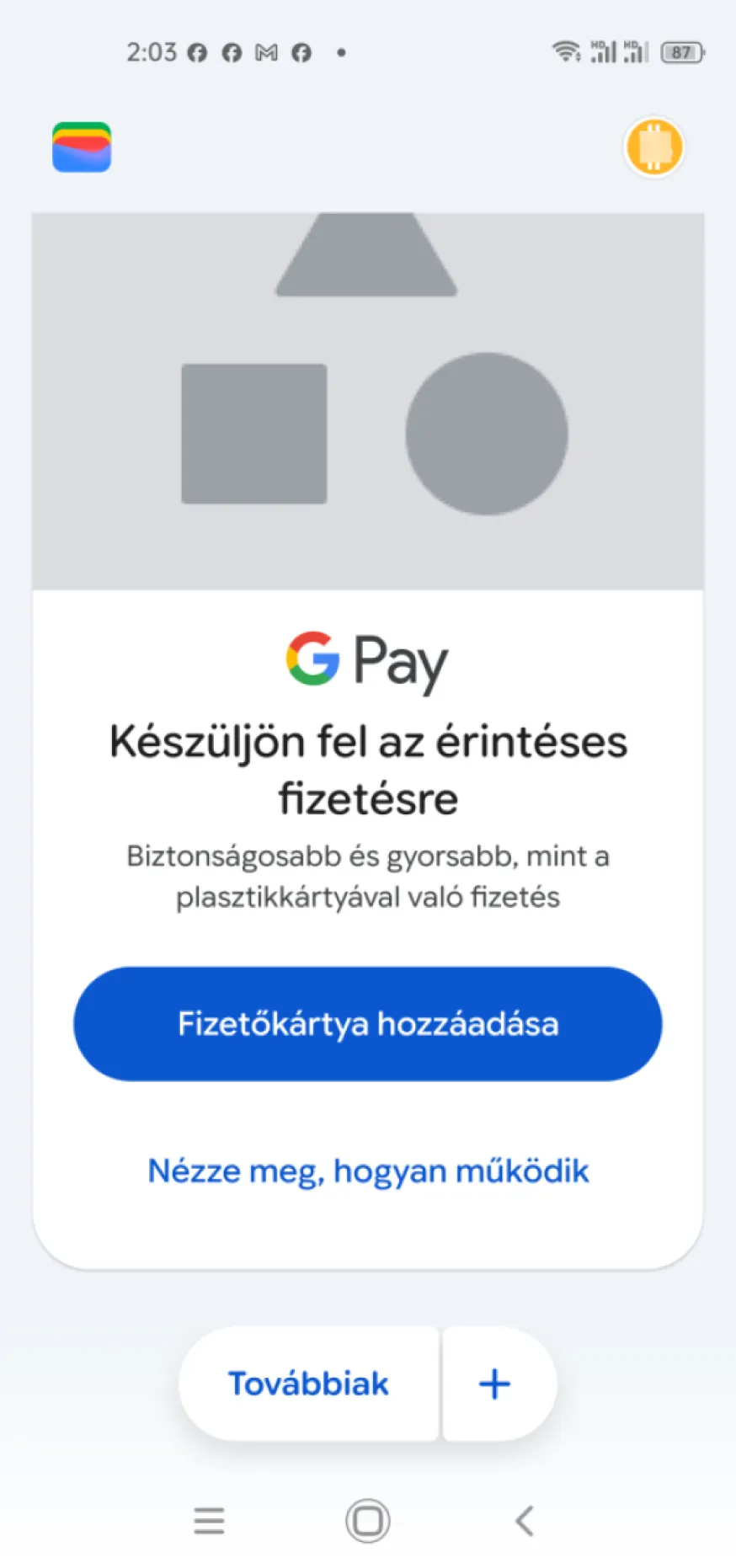 Google Wallet képernyő