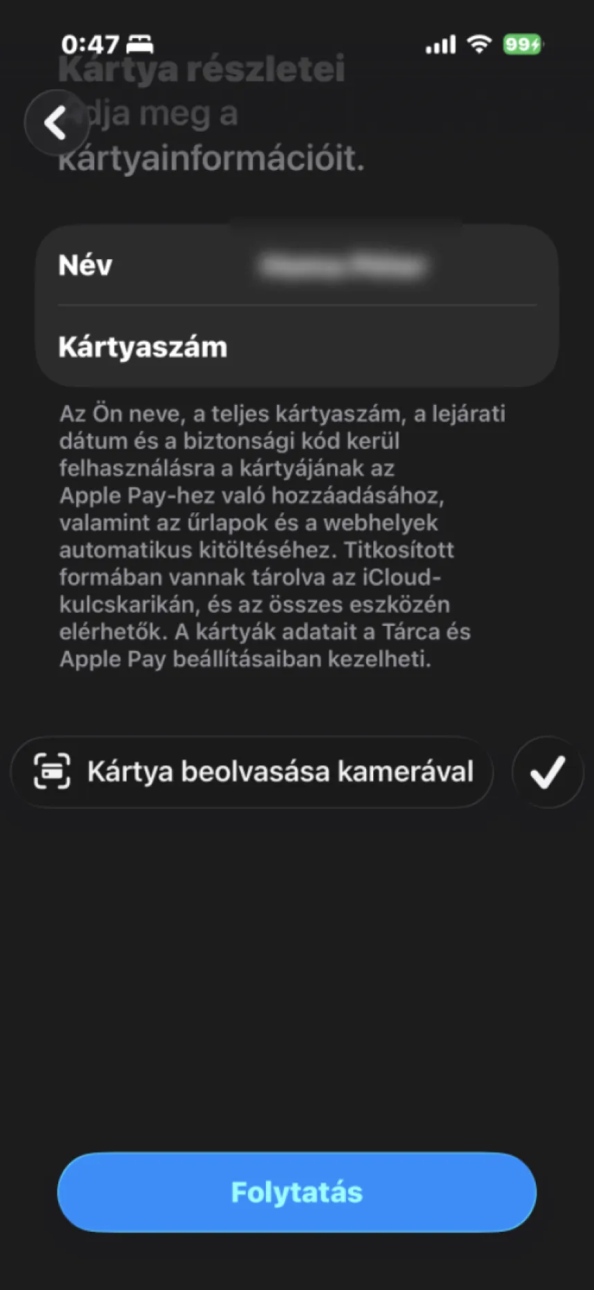 Apple Tárca képernyőkép