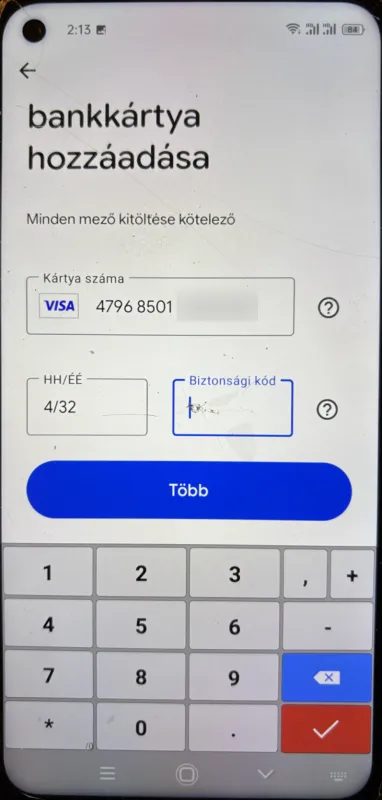 Google Wallet képernyő