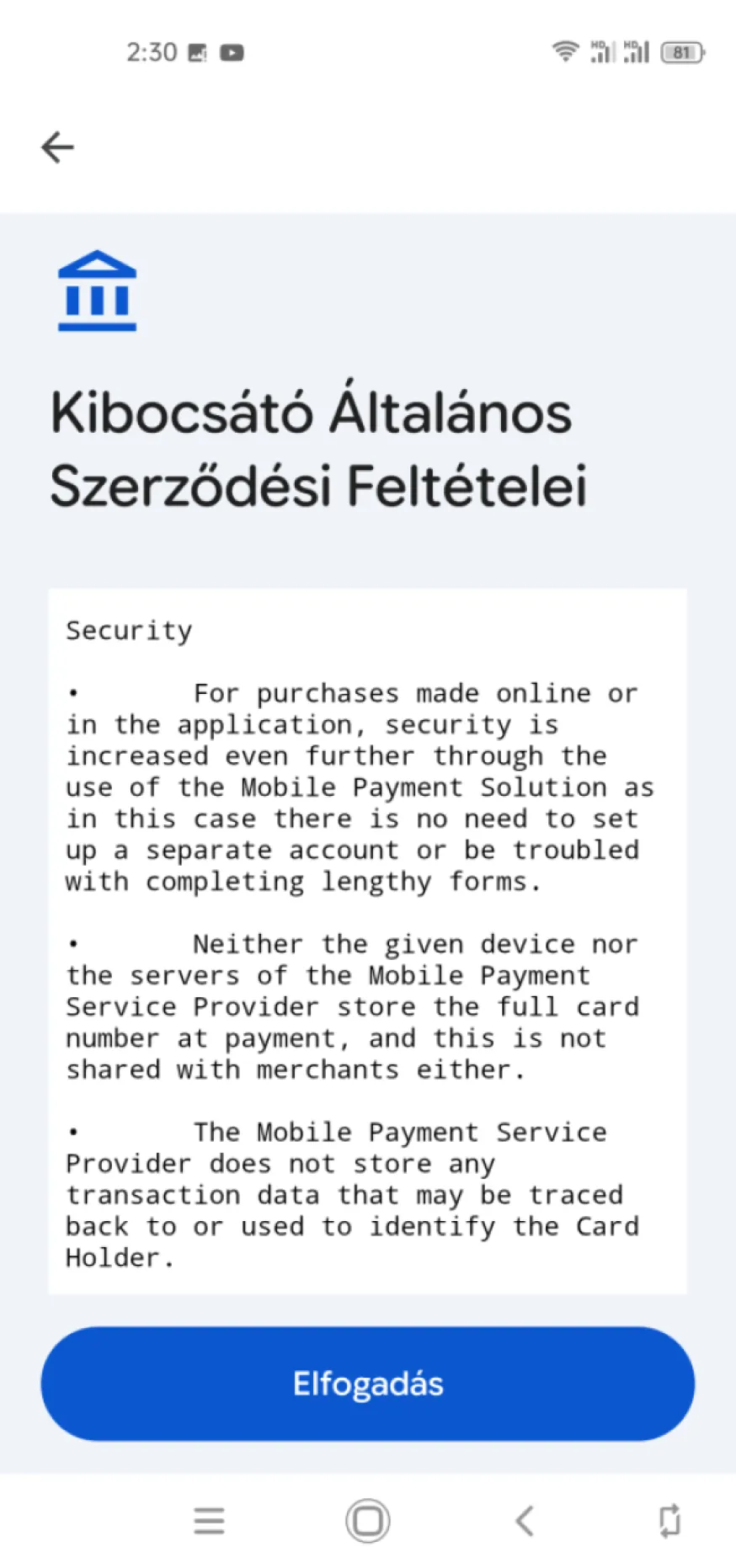 Google Wallet képernyő