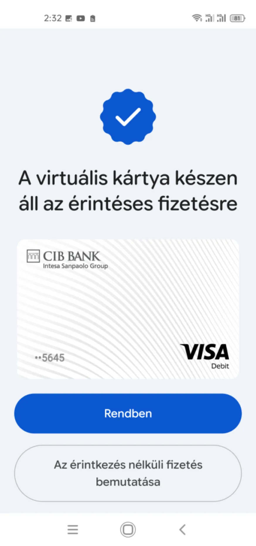 Google Wallet képernyő