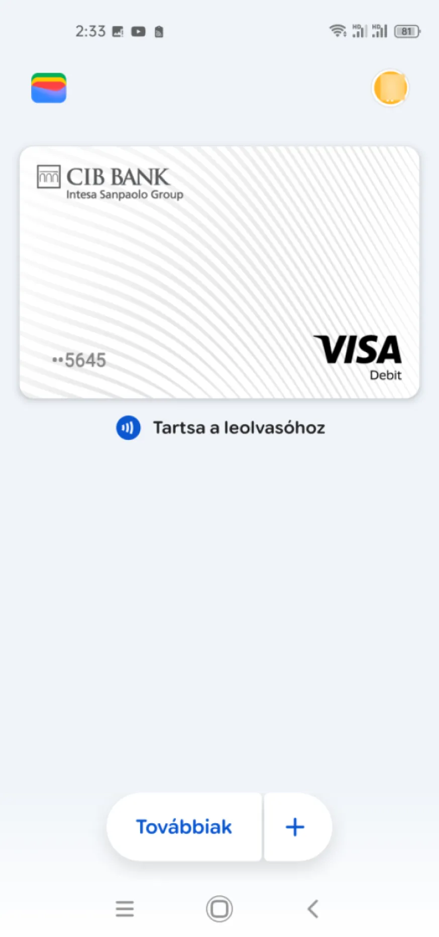 Google Wallet képernyő