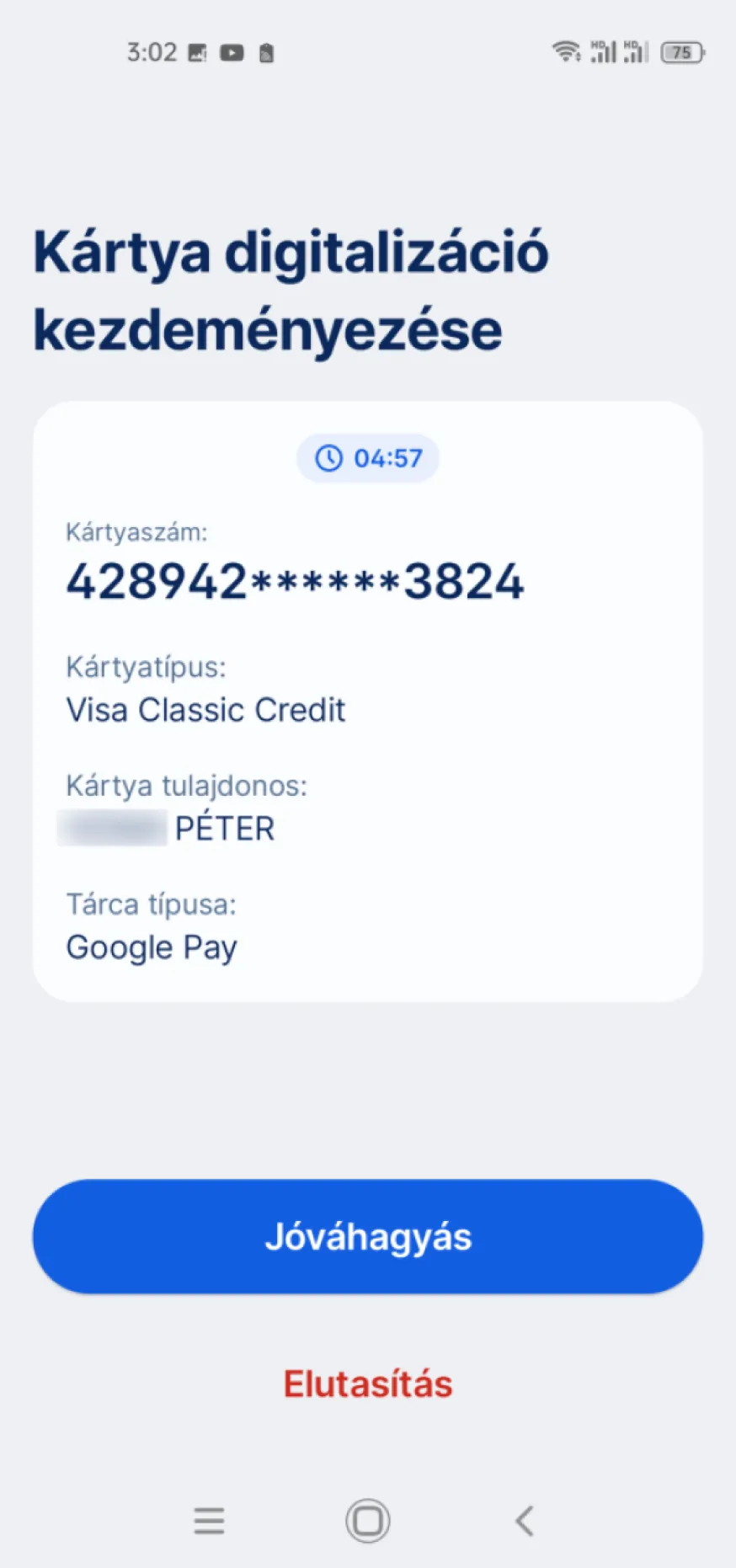 Google Wallet képernyő
