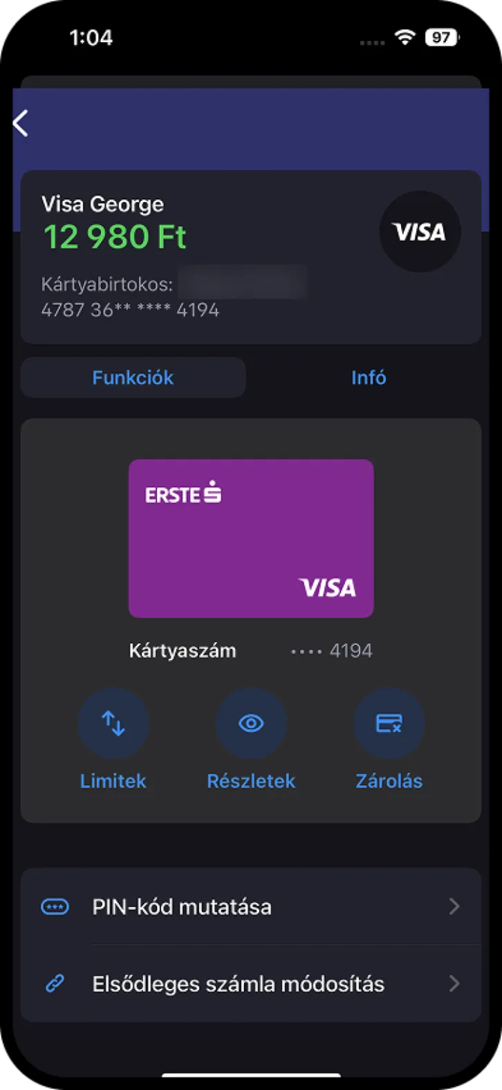 Erste George kártyakezelés