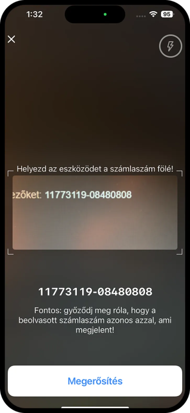 Erste George számlaszám beolvasása