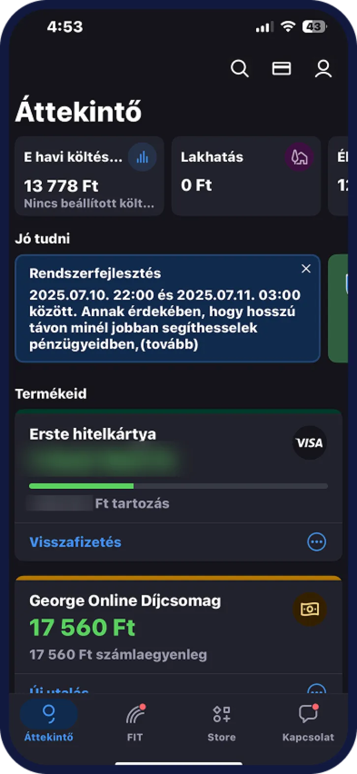 Erste George bankkártya letiltás