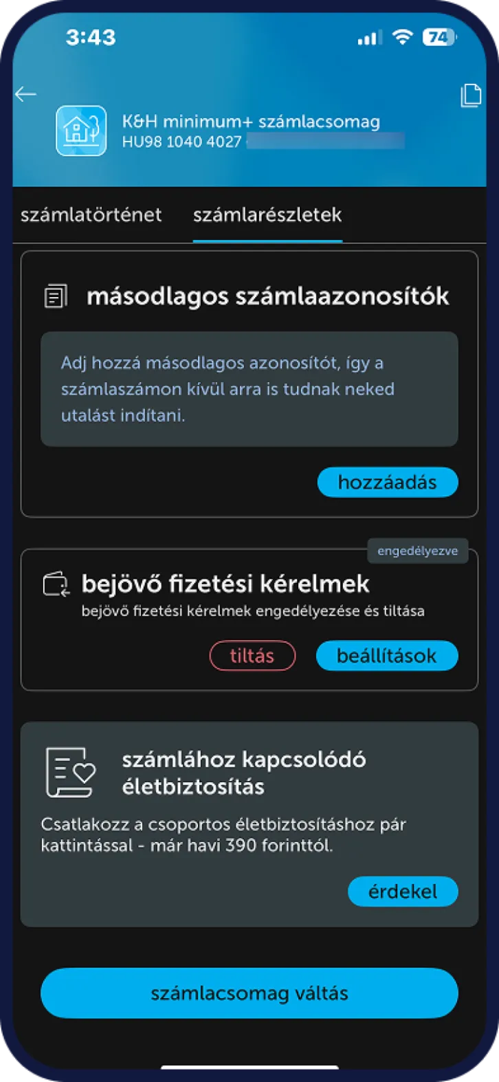 K&H számlacsomagváltás