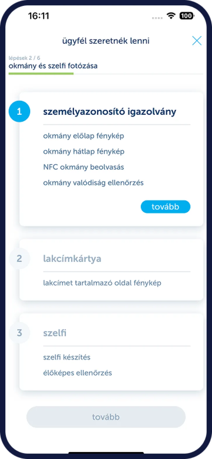 K&H szelfis számlanyitás kezdő képernyő