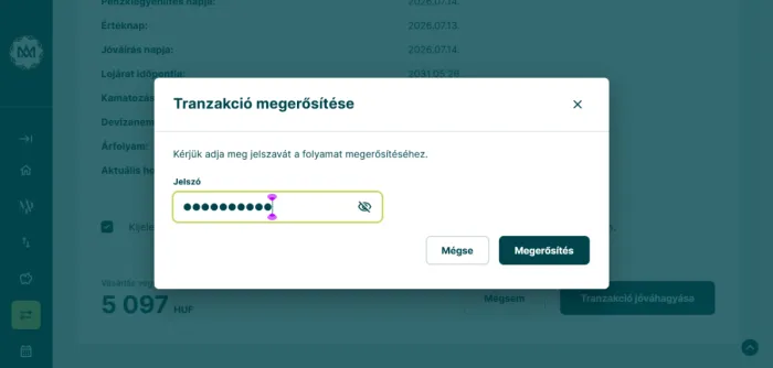 Az állampapír vásárlás befejező képernyője a WebKincstárban