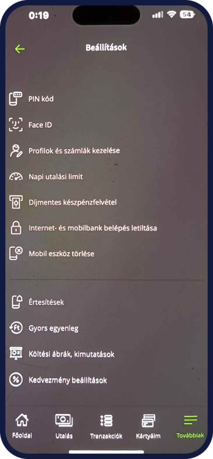 OTP mobilbank beállítások képernyő