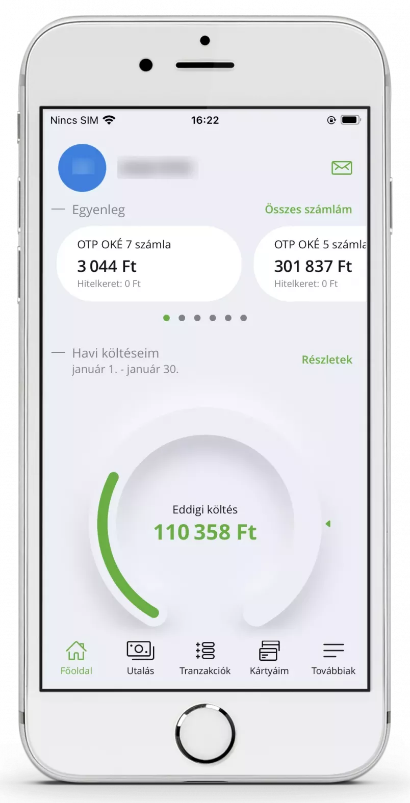 OTP mobilbank költési részletező képernyp