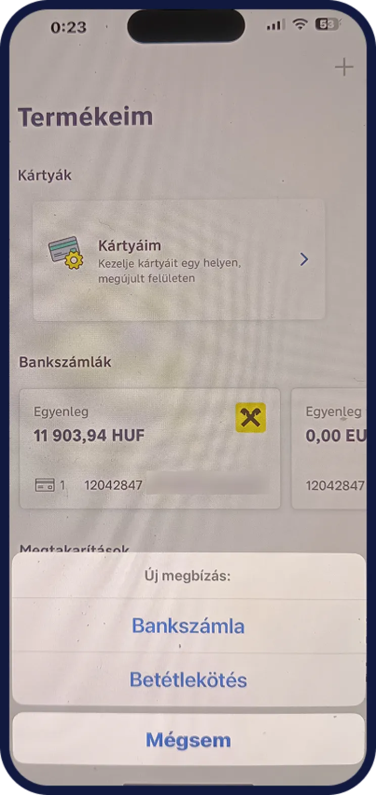 Raiffeisen betét lekötése nézet
