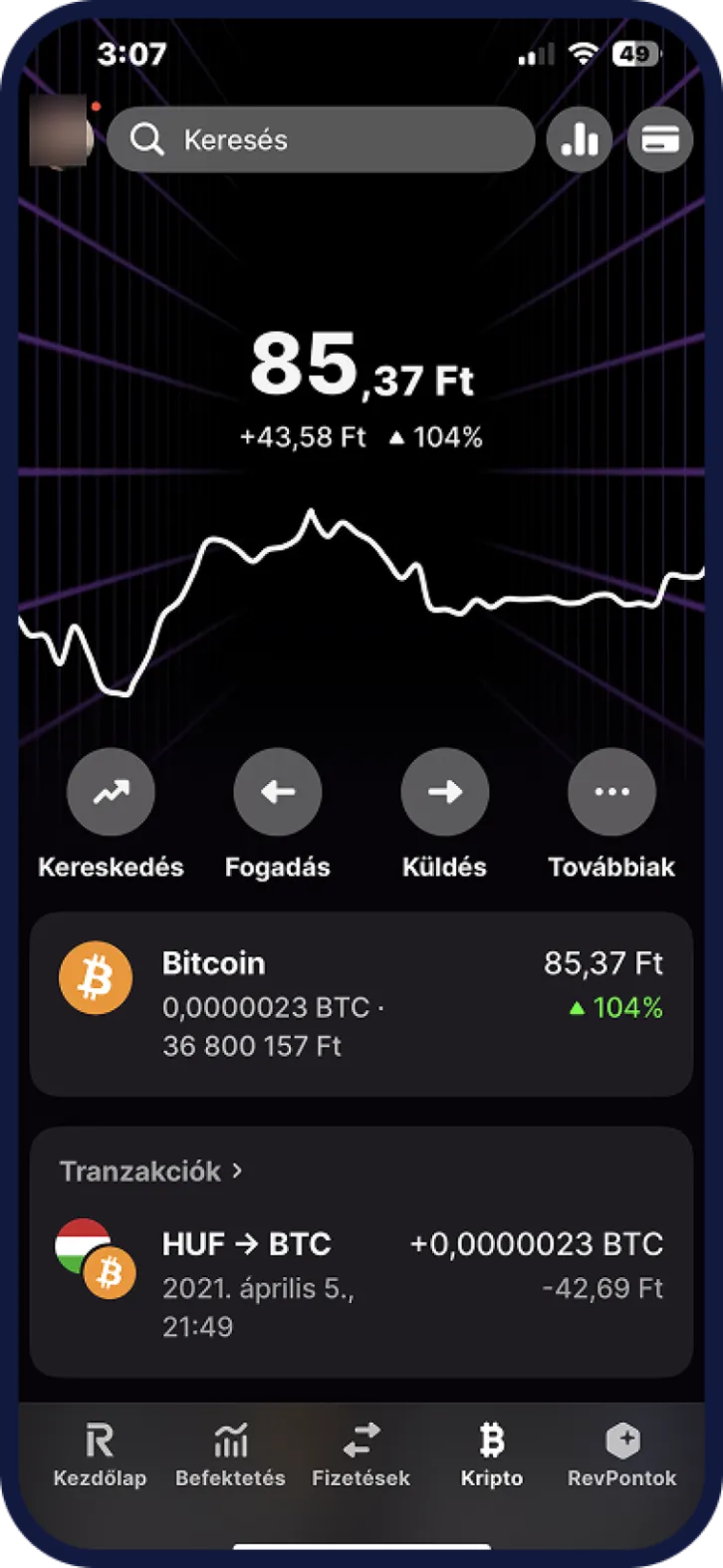 Revolut kripto pénzek képernyő