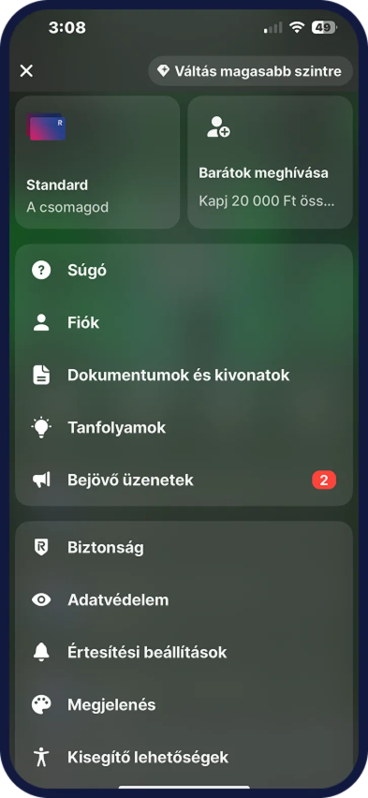 Revolut személyes képernyő - 2