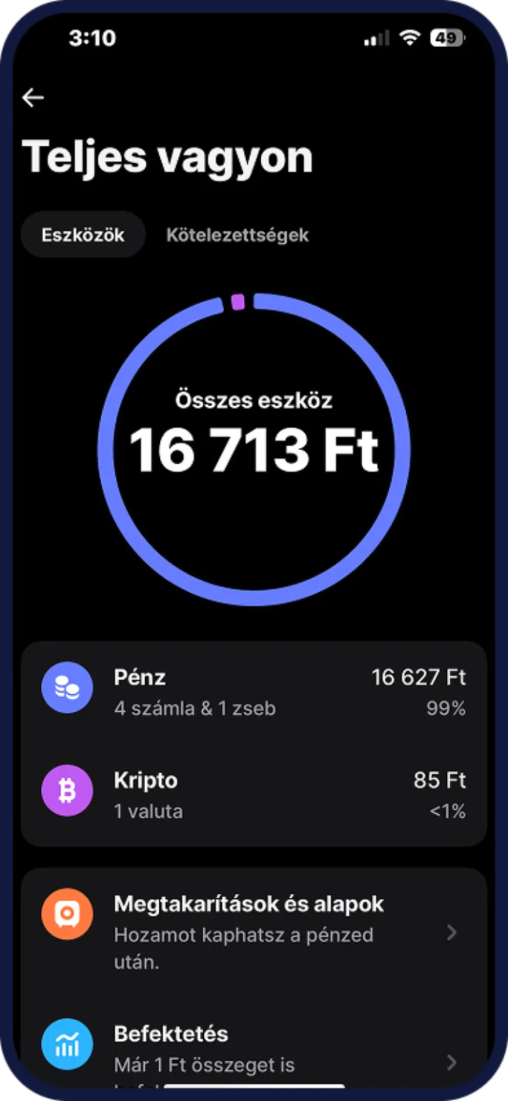 Revolut mobilbank teljes vagyon nézet