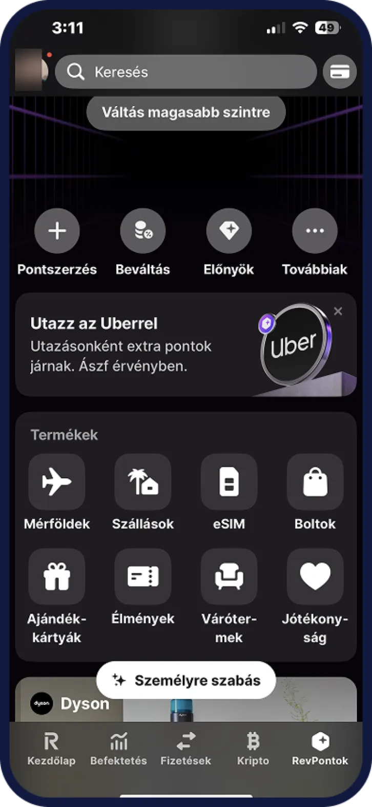 Revolut Revpontok képernyő