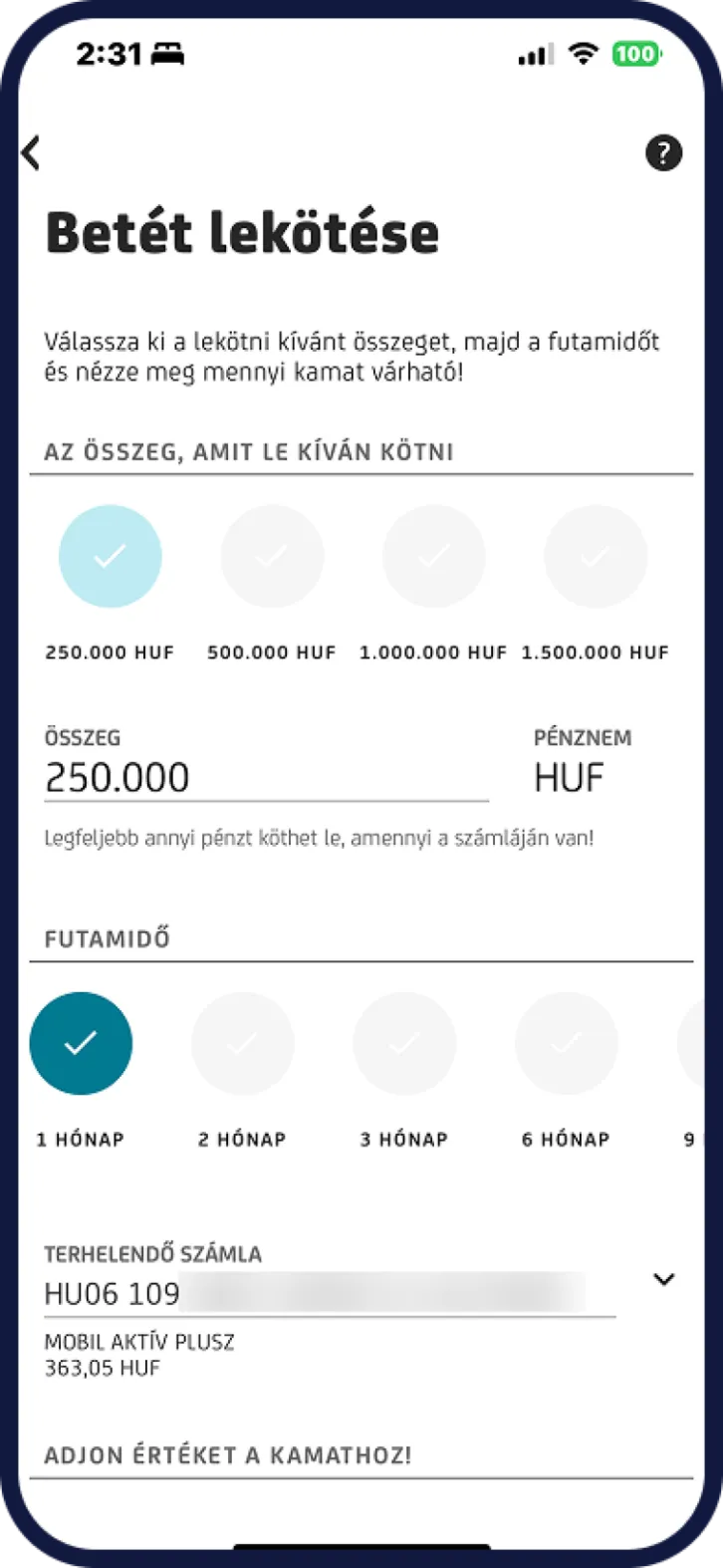 UniCredit betét lekötés mobilról